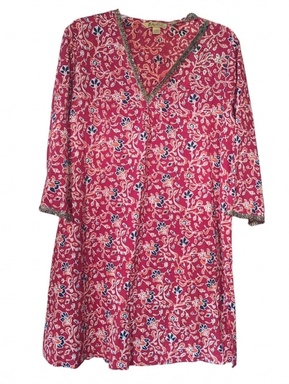 April Cornell Women's Dress Tunic Top Boho Floral Beaded Gypsy Cottagecore XL